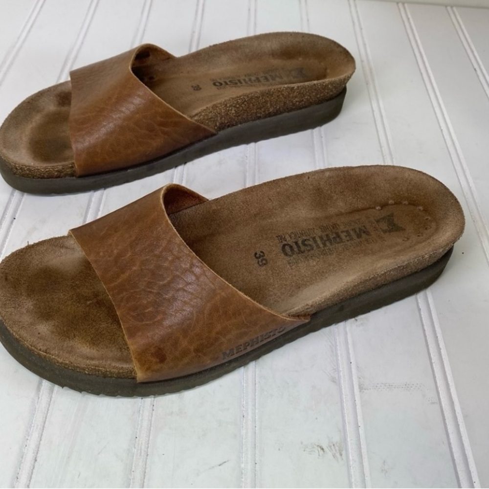 Metaphisto brown leather footbed slide sandals - Picture 3 of 5